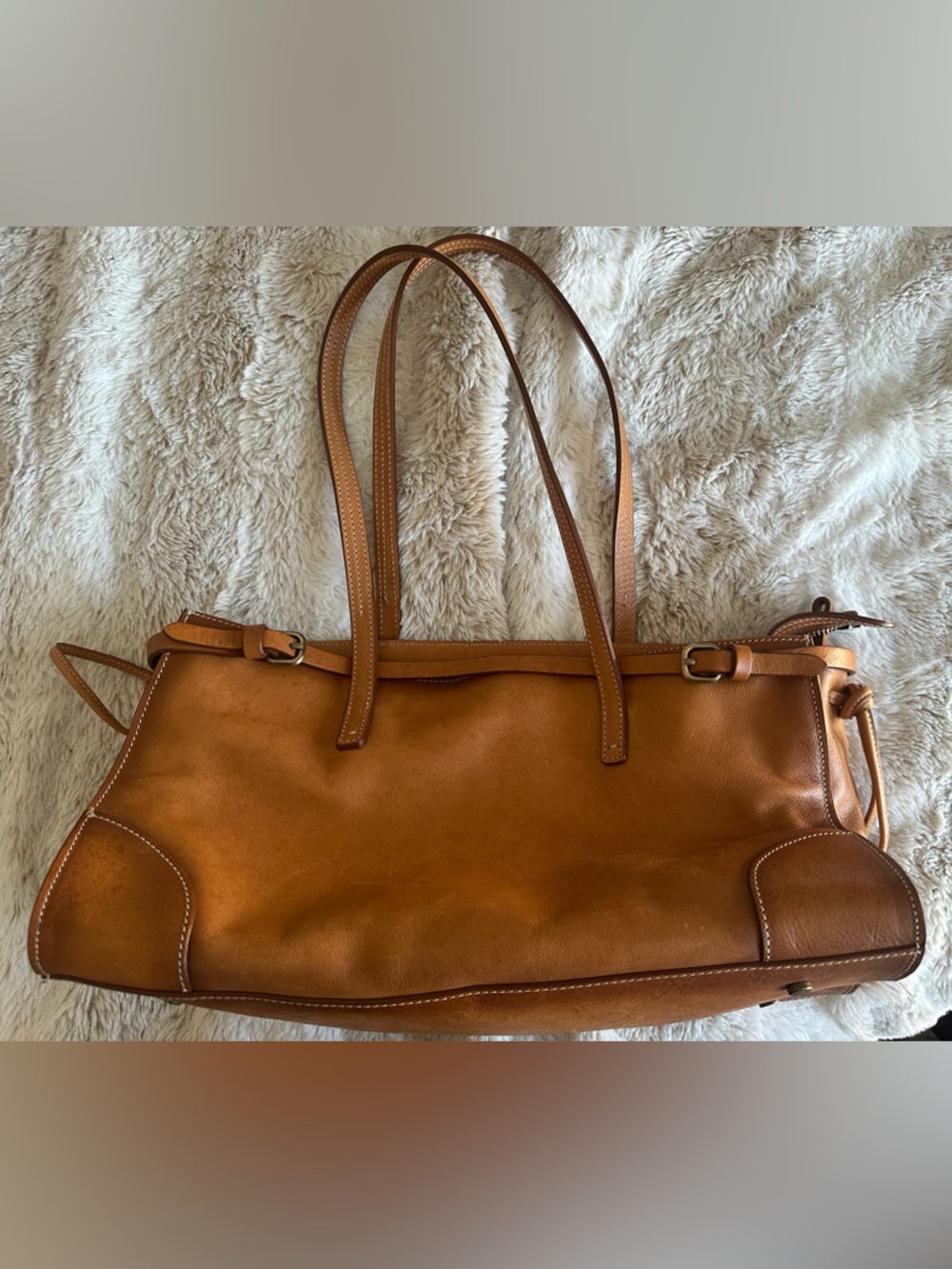 Structured Leather Tote Bag in Cognac - Women's Everyday Carry